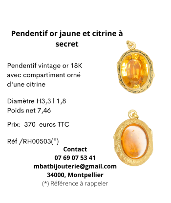 Pendentif or jaune et citrine à secret pour bénéficier 