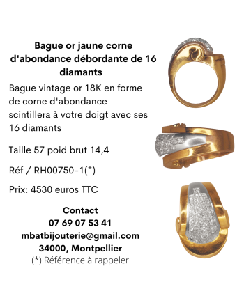 Bague or jaune 750 corne d'abondance débordante de 16 diamants la colonne vertébrale