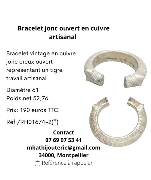 Bracelet jonc ouvert en cuivre artisanal En savoir plus