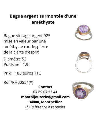 Bague argent surmontée d'une améthyste du meilleur 