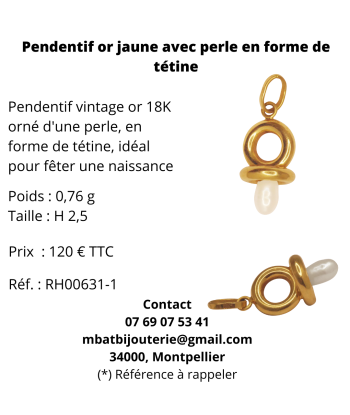 Pendentif or jaune avec une perle en forme de tétine soldes