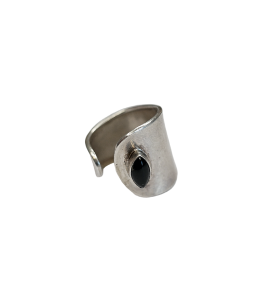 Bague argent asymétrique sertie d'une pierre noire Economisez 