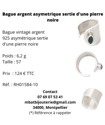 Bague argent asymétrique sertie d'une pierre noire Economisez 