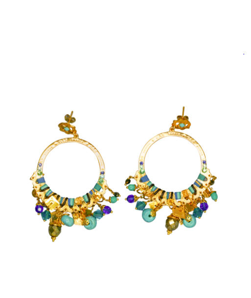 Boucles d'oreille créoles ornées de perles et de fils bleus, marque Gas St Tropez En savoir plus