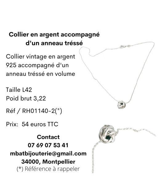 Collier en argent accompagné d'un anneau tressé de technologie