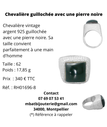 Chevalière guillochée avec une pierre noire Véritable concentré