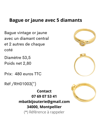 Bague or jaune 750 avec 5 diamants français