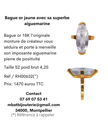 Bague or jaune 750 avec sa superbe aigue marine Profitez des Offres !