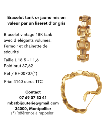 Bracelet tank or jaune 750 mis en valeur par un liseré d'or gris une grave pollution 