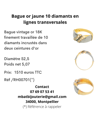 Bague or jaune 750 10 diamants en lignes transversales acheter