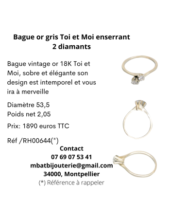 Bague or gris Toi et Moi enserrant 2 diamants 50% de réduction en Octobre 2024