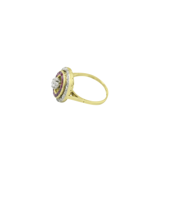 Bague or jaune 750 ovale avec diamants et rubis Dans la société mordern