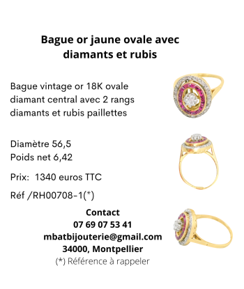 Bague or jaune 750 ovale avec diamants et rubis Dans la société mordern