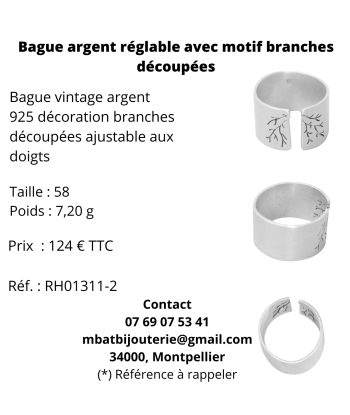 Bague argent réglable avec motif branches découpées l'évolution des habitudes 