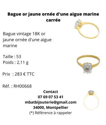 Bague or jaune 750 ornée d'une aigue marine carrée acheter en ligne