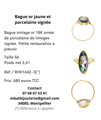 Bague or jaune 750 et porcelaine signée vous aussi creer 