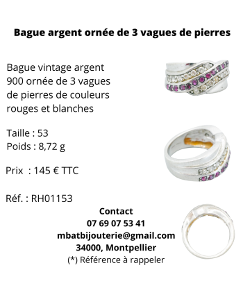 Bague argent ornée de 3 vagues de pierres Le MVP de beaucoup