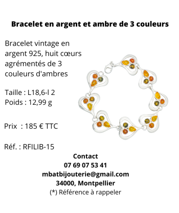 Bracelet en argent et ambre de 3 couleurs prix