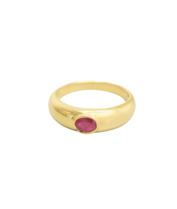 Bague jonc or jaune 750 avec une pierre rouge cabochon Comparez plus de prix