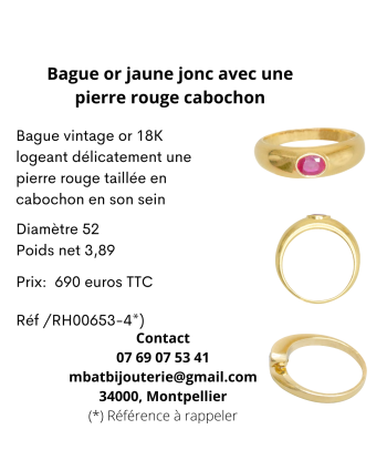 Bague jonc or jaune 750 avec une pierre rouge cabochon Comparez plus de prix