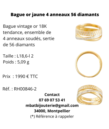 Bague or jaune 750, 4 anneaux 56 diamants offre 