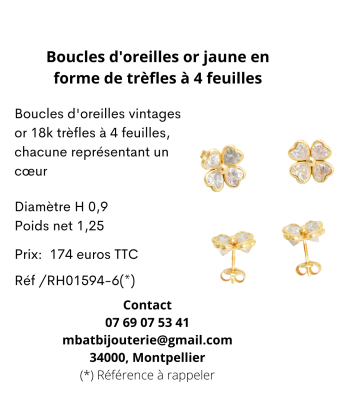 Boucles d'oreille or jaune 750 en forme de trèfle à 4 feuilles 50% de réduction en Octobre 2024