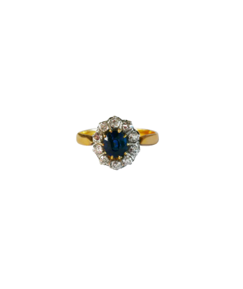 Bague or jaune 750, 10 diamants mettant en valeur un saphir pas cher chine