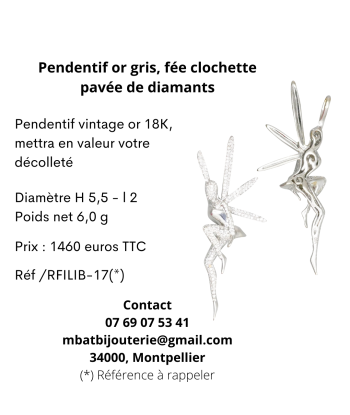 Pendentif or gris, fée clochette pavée de diamants prix