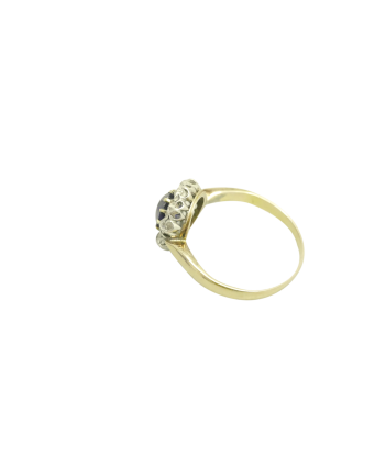 Bague or jaune 750, 10 diamants mettant en valeur un saphir pas cher chine