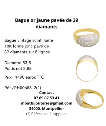 Bague or jaune 750 pavée de 39 diamants prix pour 