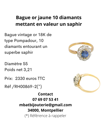 Bague or jaune 750, 10 diamants mettant en valeur un saphir pas cher chine