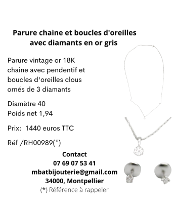 Parure chaîne et boucles d'oreille avec diamants en or gris prix