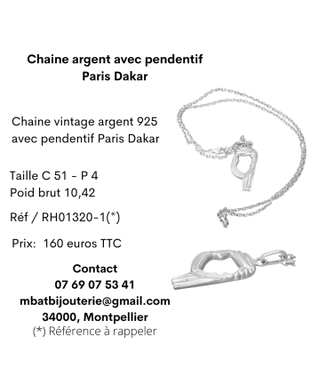 Chaîne argent avec pendentif Paris Dakar prix pour 