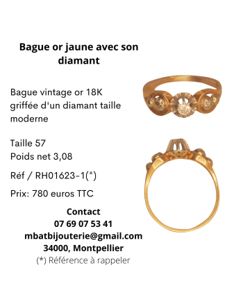 Bague or jaune 750 avec son diamant Pour