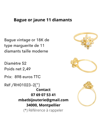 Bague or jaune 750, 11 diamants le des métaux précieux