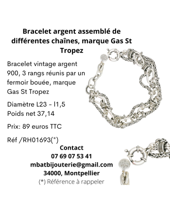 Bracelet argent assemblé de différentes chaînes, marque Gas St Tropez livraison et retour toujours gratuits