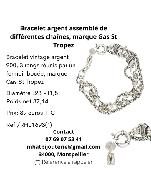 Bracelet argent assemblé de différentes chaînes, marque Gas St Tropez livraison et retour toujours gratuits