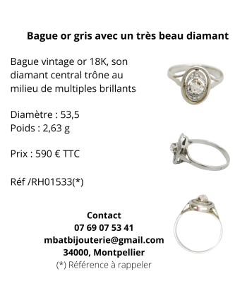 Bague or gris 750 avec un très beau diamant est présent 