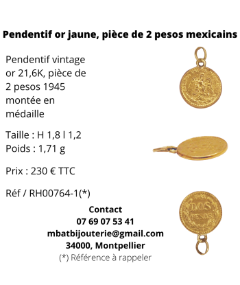 Pendentif or jaune 900, pièce de 2 pesos mexicains de votre