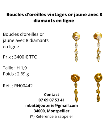 Boucles d'oreille vintages or jaune 750 avec 8 diamants en ligne store