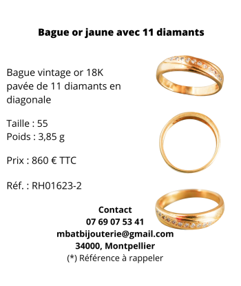 Bague or jaune 750 avec 11 diamants ou a consommer sur place