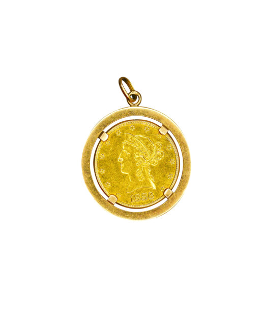 Pendentif or jaune 750 avec pièce de 10$ de 1886 Voir les baskets