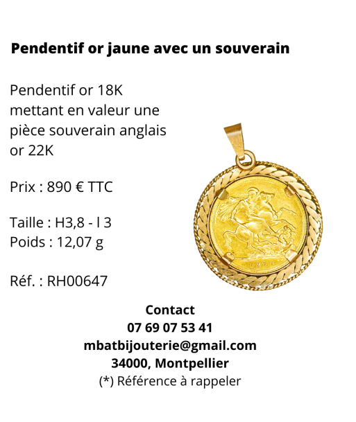 Pendentif or jaune 750 avec un souverain 917 vente chaude votre 