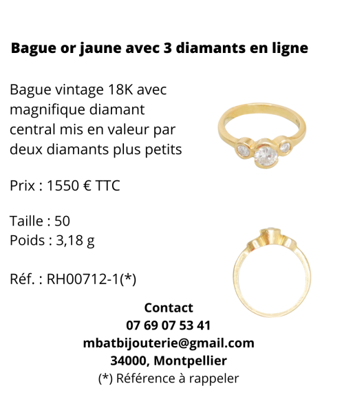 Bague or jaune avec 3 diamants en ligne Economisez 