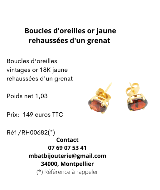 Boucles d'oreille or jaune 750 rehaussées d'un grenat s'inspire de l'anatomie humaine