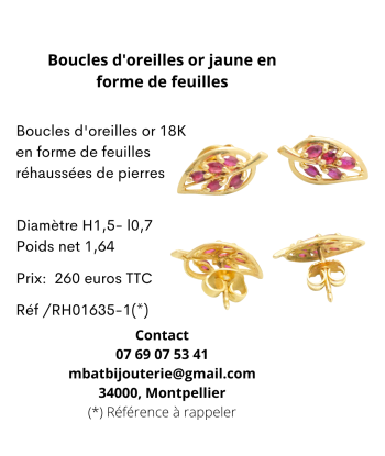 Boucles d'oreille or jaune 750 en forme de feuilles En savoir plus