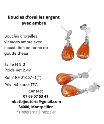 Boucles d'oreille argent 925 avec ambre Livraison rapide