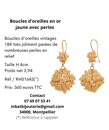 Boucles d'oreille en or jaune 750 avec perles livraison gratuite