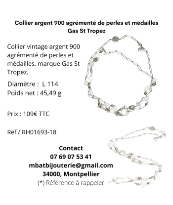 Collier argent 900 agrémenté de perles et médailles Gas St Tropez outlet