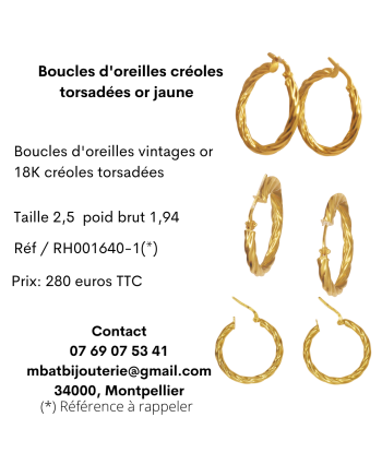 Boucles d'oreille créoles torsadées or jaune 750 prix